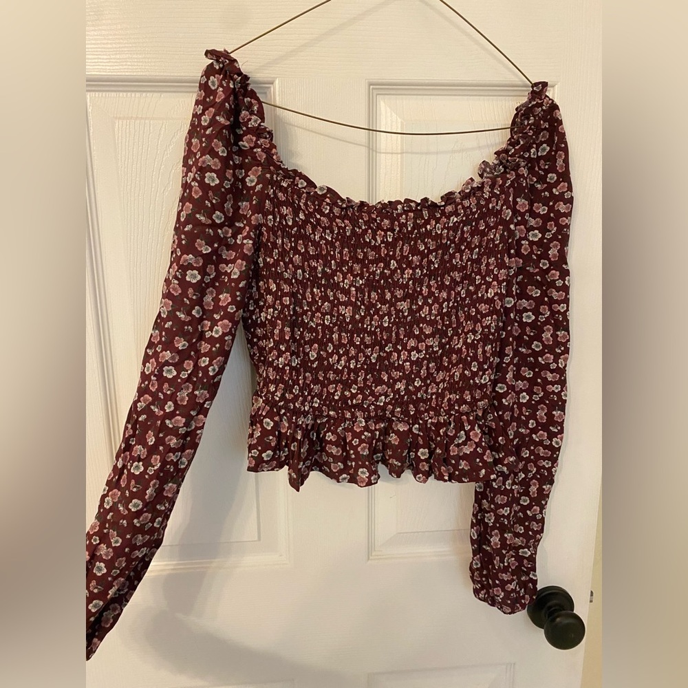 Wild fable burgundy floral crop top